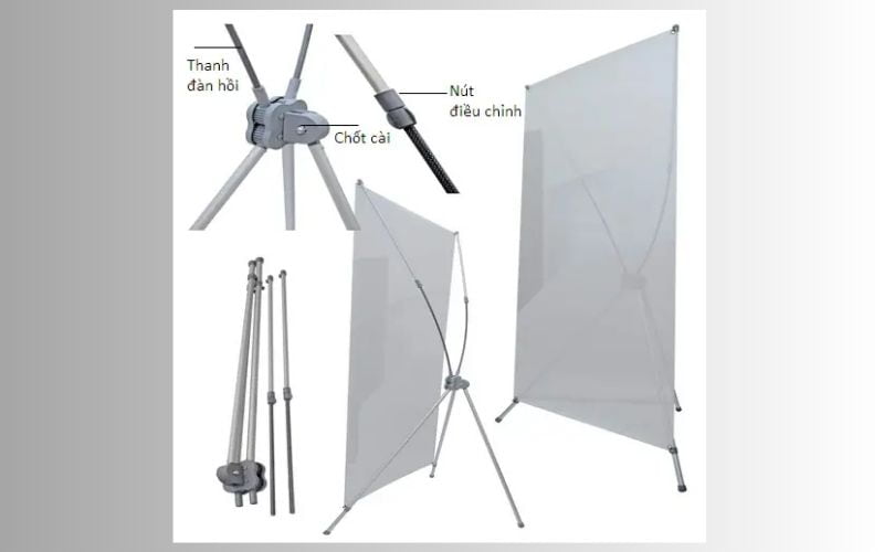 Lắp trụ đứng hoặc khung vào chân standee